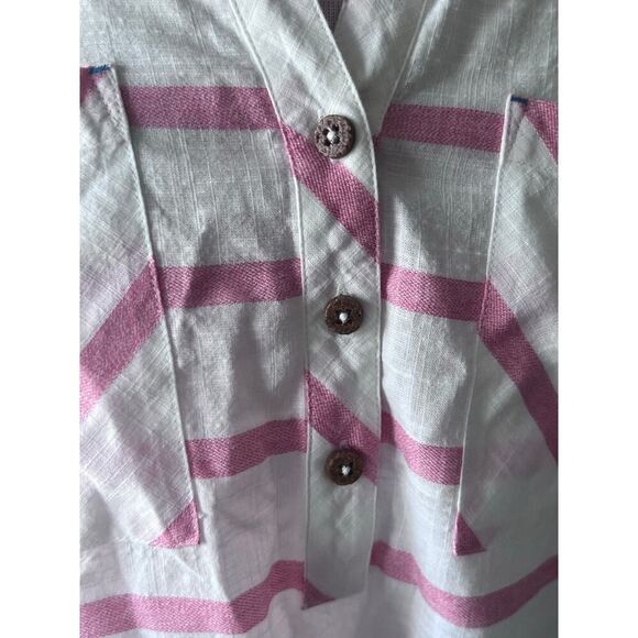 Soft Surroundings 100% Cotton Woven Long Sleeve Pink Stripe Tunic Top Women's L - Picture 3 of 10